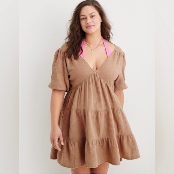 aerie Dresses & Skirts - Aerie Pool-To-Party Cotton Dress Cappuccino Tan size XS